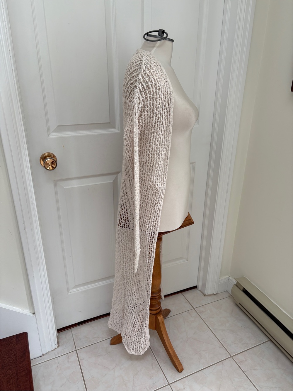 American Eagle Outfitters Open-Knit Longline Cardigan - Cream